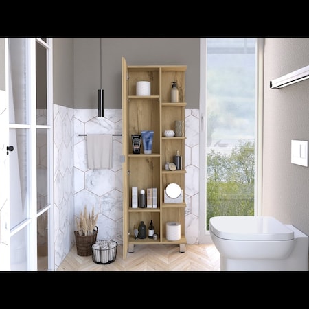 Tuhome Urano Mirror Linen Cabinet, Four Interior Shelves, Five External Shelves, Light Oak MLD6583